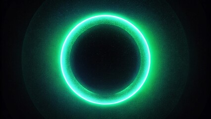 Glowing Green Light Ring on Black Background with Grainy Texture Design