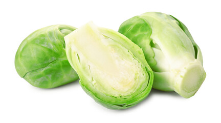 Fresh green Brussels sprouts isolated on white