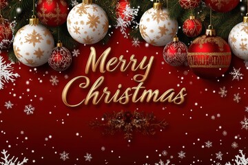 Christmas card with vintage balls. The combination of red, white and gold colors creates a festive mood and a sense of luxury.