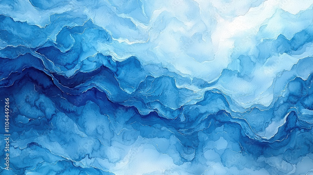 Poster an abstract close-up of a vibrant blue watercolor texture that showcases fluid, swirling patterns an
