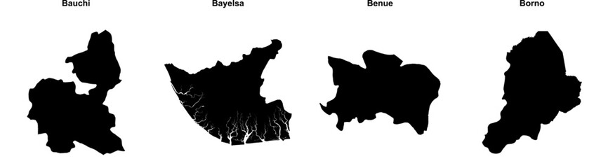 Fototapeta premium Bauchi, Bayelsa, Benue, Borno outline maps