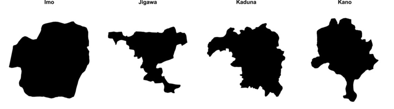Imo, Jigawa, Kaduna, Kano outline maps