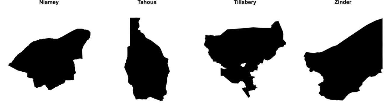 Niamey, Tahoua, Tillabery, Zinder outline maps