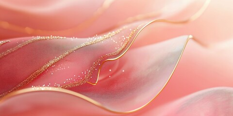 Abstract pink and gold fabric waves with shimmering accents and luxurious texture