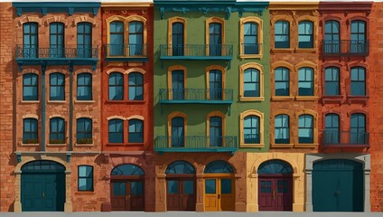 Fototapeta premium Colorful building clip art for urban design and educational use.