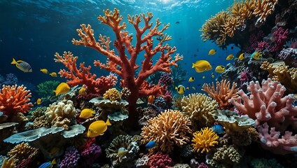 Naklejka premium Colorful coral reef scene with underwater life.