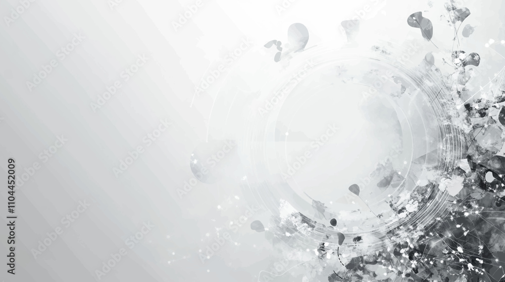 Poster abstract grey and white technology background with various tech elements, conveying a hi tech commun