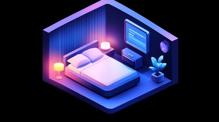 Isometric icon of a hotel room