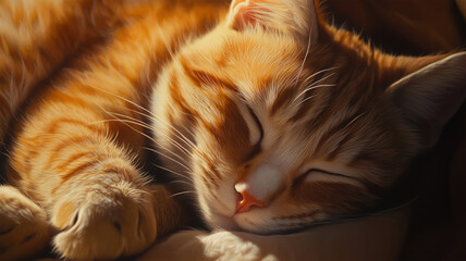 Fototapeta premium 眠るオレンジタビー猫のクローズアップ