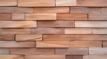 Natural wooden wall texture, abstract wooden block pattern, rustic and modern surface design, clean geometric composition, warm brown tones, perfect background for text space

