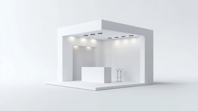 Plain white exhibition stand mockup for branding, 3D illustrated. 