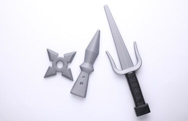 Ninja weapon play set on white background