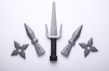 Ninja weapon play set on white background