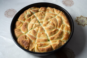 Traditional homemade pie in a pan