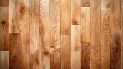 Fototapeta premium Natural hardwood flooring with rich grain patterns and a variety of warm, earthy tones of brown. The texture displays knots and unique wood grain, providing a rustic and traditional appearance.