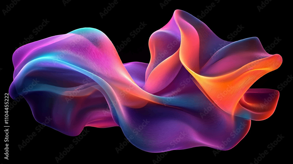 Poster abstract fluid iridescent holographic neon curved wave in motion colorful background 3d render. grad