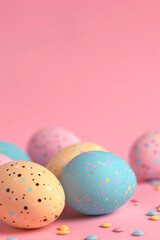Fototapeta premium easter eggs happy easter pink background Generative AI