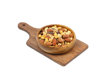 mixed nuts in bowl. Mix of various nuts on white background.