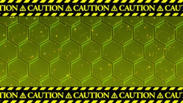 CAUTION帯と六角形のループ背景 黄色