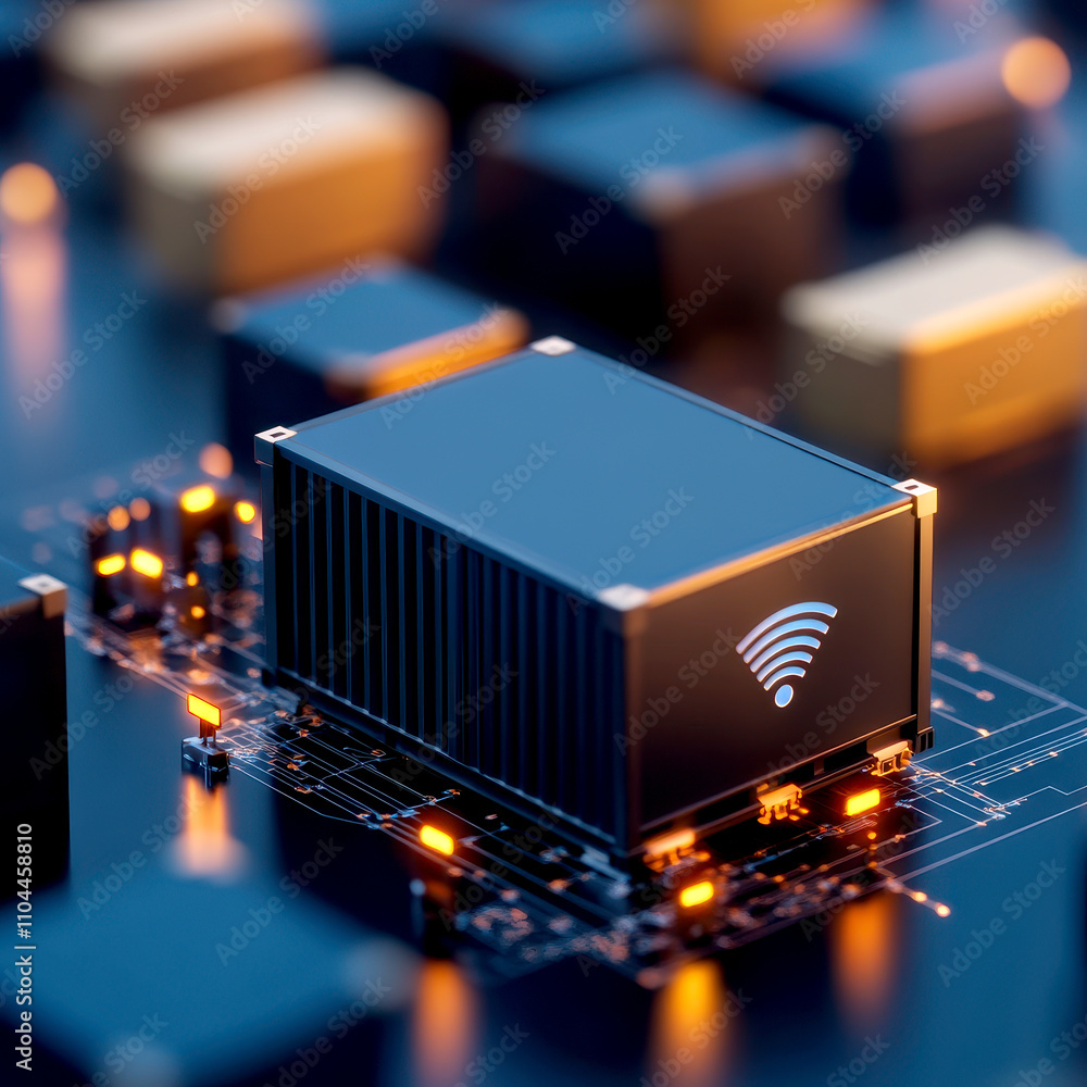 Poster digital presentation of logistics transportation concepts. a close-up of a circuit board featuring a