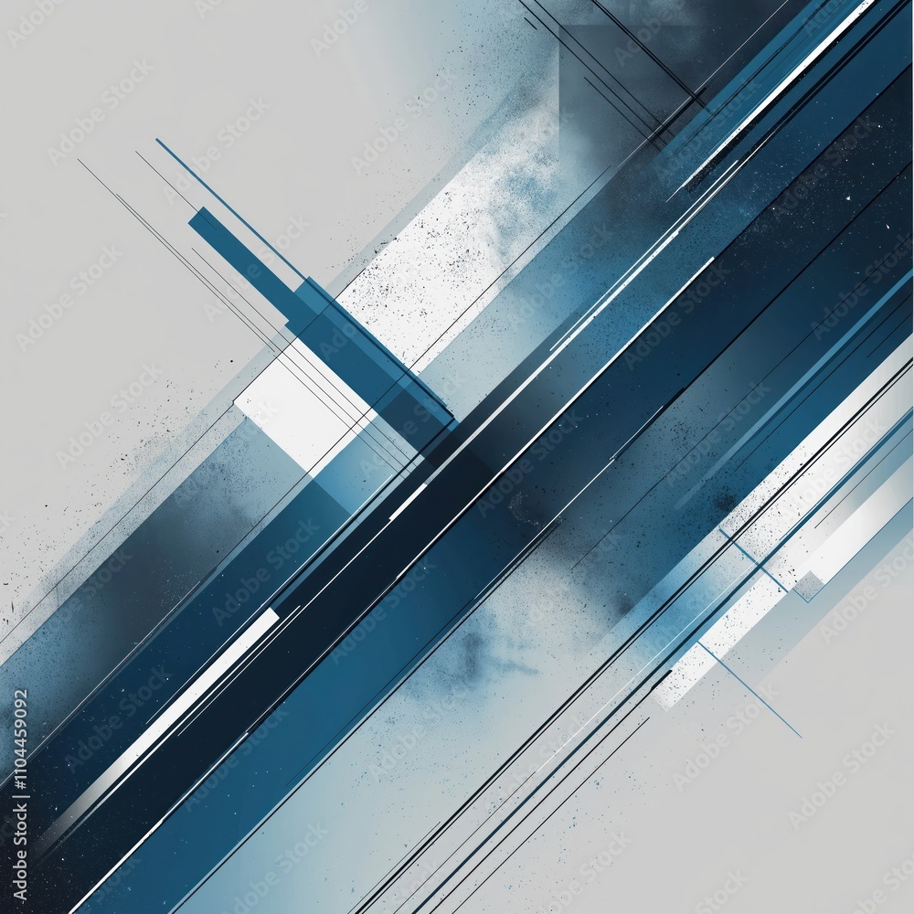 Poster abstract geometric design with grunge stripes in blue, grey. modern, tech-inspired pattern. suitable