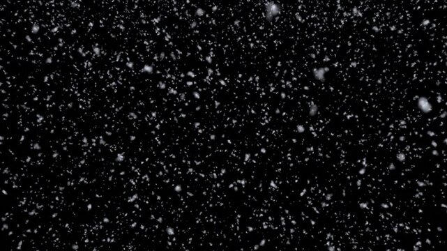 White snow overlay layer isolated on black background snowflakes bokeh, and soft snowfall for Christmas and holiday design. 4k Seamless loop