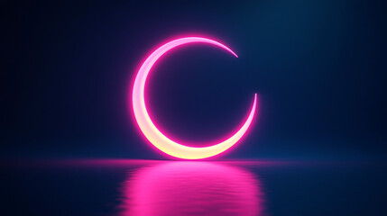 Obraz premium Glowing Crescent Moon Neon Light Pink Abstract Background Futuristic Sci Fi Digital A