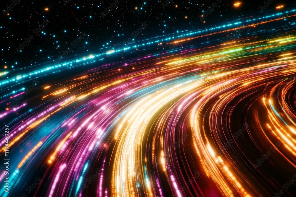Aufkleber a dazzling display of vibrant light trails streak across the dark background, forming an abstract pa