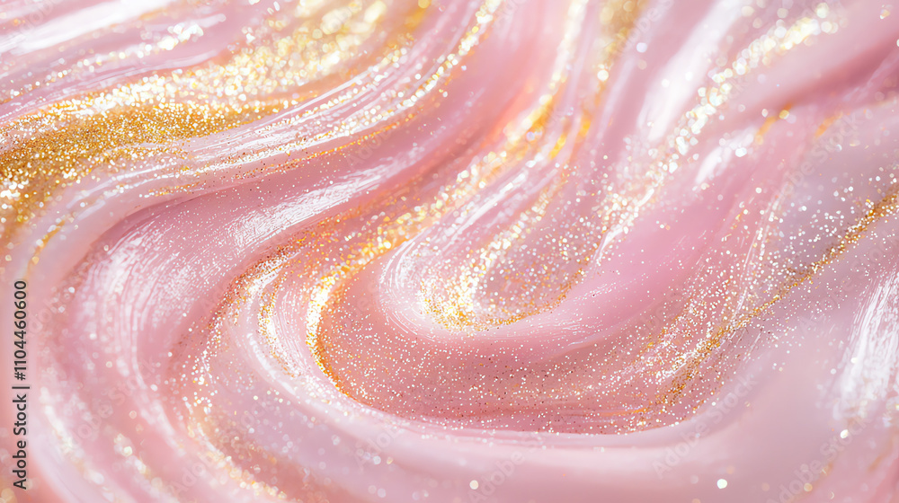 Poster soft swirl of pink and gold glitter particles creating an elegant and captivating design in a tranqu