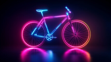 Fototapeta premium Neon Glow Bike Colorful Bicycle Urban Cycling Night Ride Glowing Wheels Pink Blue Lig
