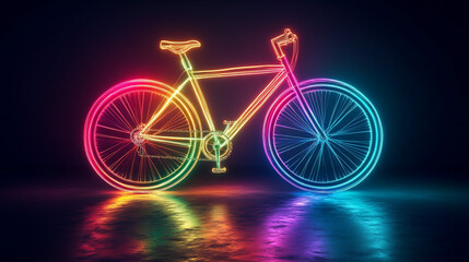 Fototapeta premium Neon Rainbow Bicycle Glowing Bike Cycle Wheels Speed Ride Fitness Sport Active Lif