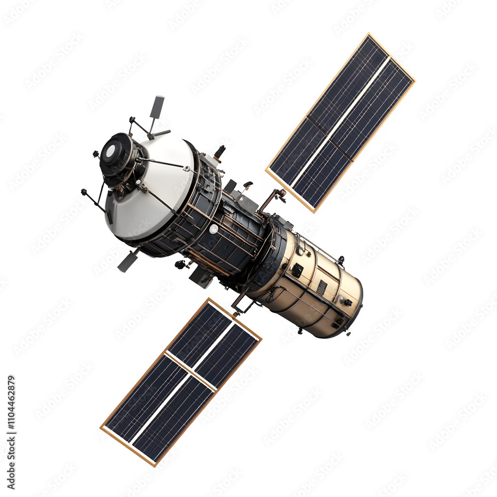 Aufkleber 3d rendering of a space station satellite orbiting earth with deployed solar panels for power genera