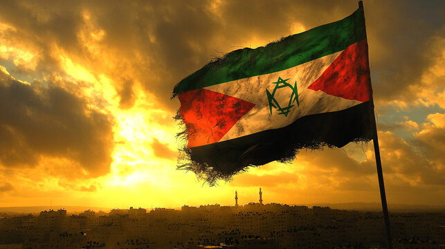 Sudanese Flag Sunset Cityscape  Dramatic National Pride