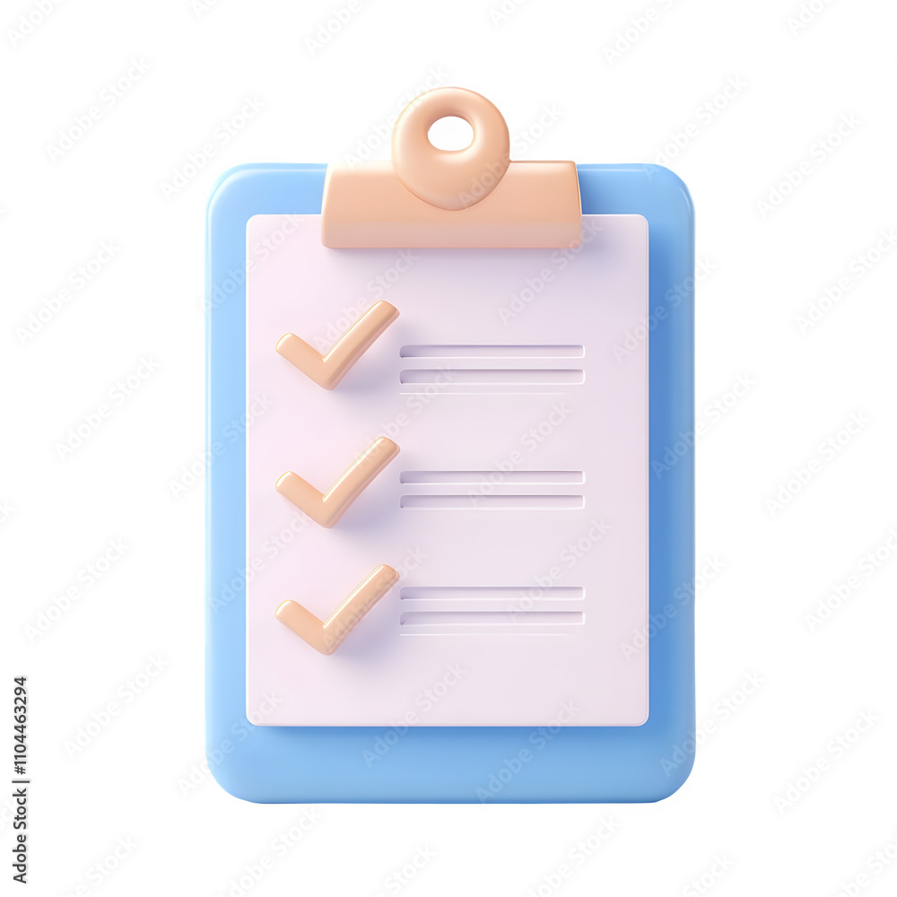 Poster 3d rendering of a clipboard with check marks against a clear background, representing finished tasks