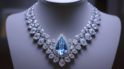 Elegant Aquamarine and Diamond Necklace  Luxury Jewelry  Precious Gemstone  Bridal  Fashio