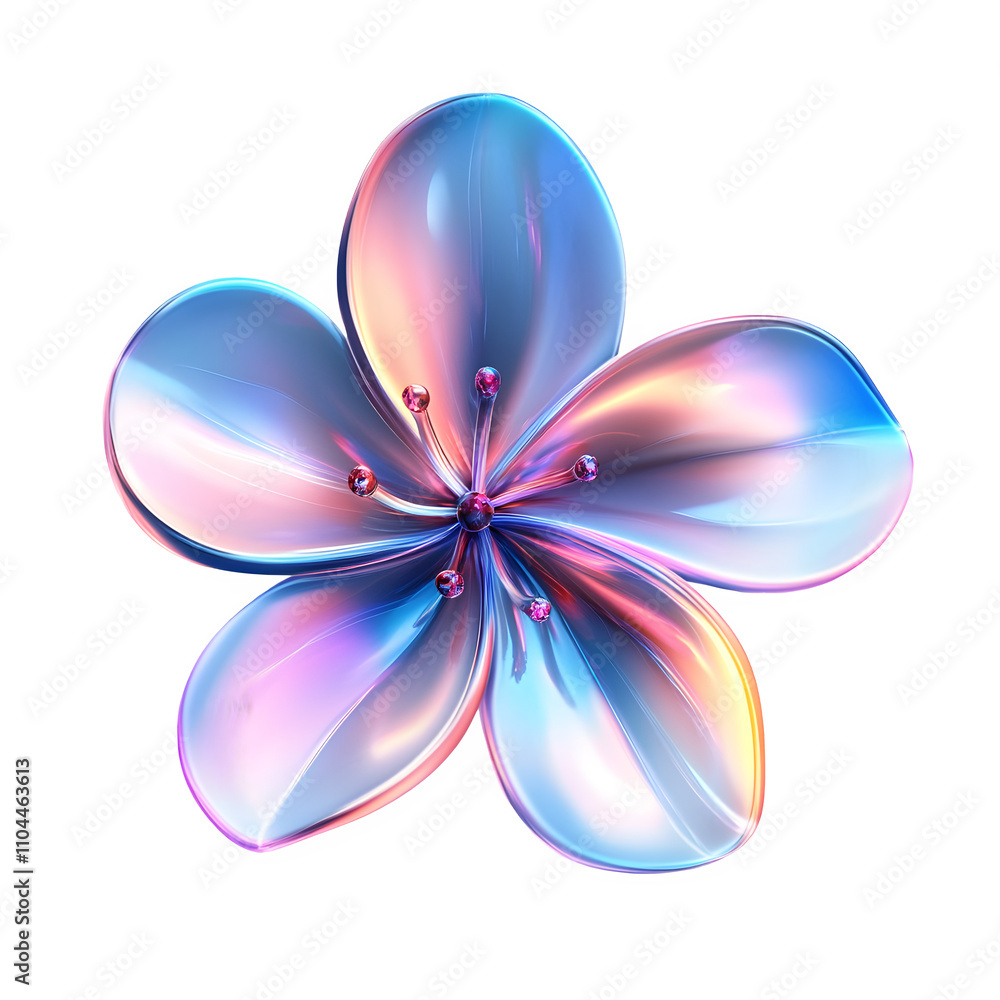 Poster Beautiful iridescent flower with transparent background, perfect for adding a touch of elegance and magic to any project