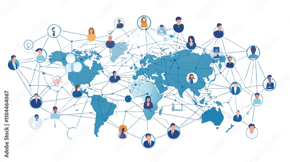 Aufkleber business online communication and abstract social network connection concept. global network connect