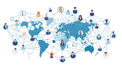 Business online communication and abstract social network connection concept. Global network connection. Business social network connection people on blue background. Vector Global internet technology