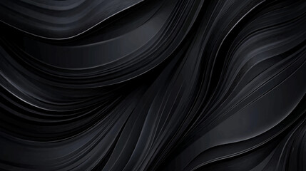 Black abstract background design. Modern wavy line pattern guilloche curves in monochrome colors. Premium stripe texture for banner, business backdrop. Dark horizontal vector template