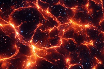 Obraz premium A breathtaking fiery cosmic lattice bursts with bright light, creating an intense contrast against the star-filled universe, inspiring contemplation and awe.