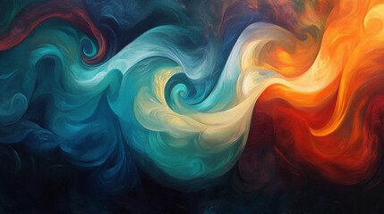 Obraz premium Abstract Swirling Colors Teal Orange and Red Fluid Art Painting Texture