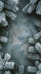  Winter-themed frosty evergreen branches on textured blue background for holiday design or seasonal promotion