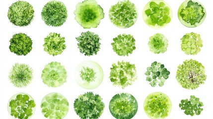Top-Down Watercolor Tree Collection 20 Green Canopy Compositions, Landscape Design Elements, Botanical Illustration Landscape Architecture, Watercolor Painting, Site Planning