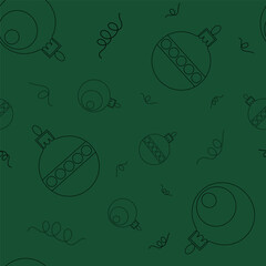 Seamless pattern with green  balls. Christmas pattern. Design for decoration on christmas card, banner, wallpaper, textile. Christmas toys on darkgreen background. Christmas background.