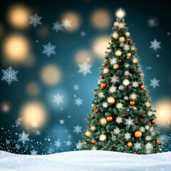 Christmas Background With Snowflakes And Christmas Tree