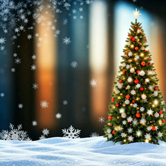 Christmas Background With Snowflakes And Christmas Tree
