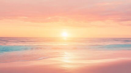 Obraz premium Beach Sunset Ground-Level Composition, Pastel Sky and Ocean, Serene Waters, Tranquil Scene beach photography, seascape, sunset photography