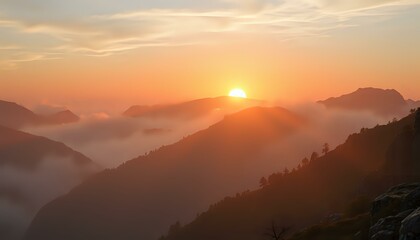 Fototapeta premium Majestic Mountain Sunset - Golden Hues Over Wilderness