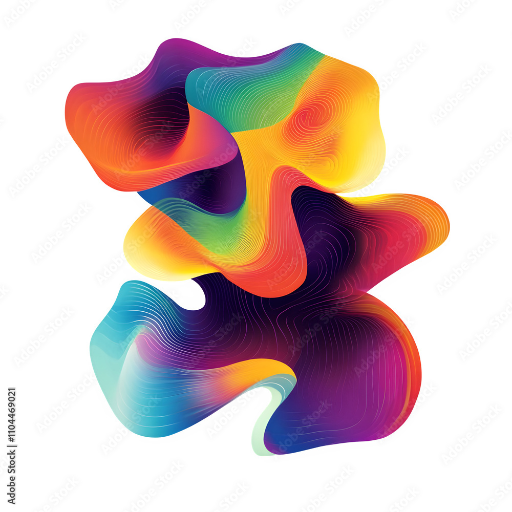 Poster Abstract colorful lines flowing and creating dynamic shapes on a transparent background, perfect for modern and vibrant design projects