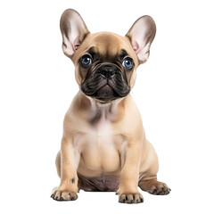 Obraz premium Cute french bulldog puppy sitting and gazing ahead, on a clear background